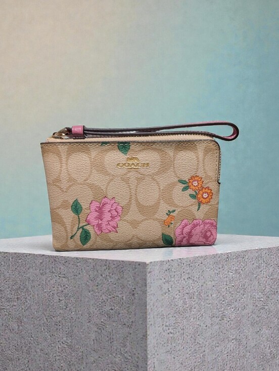 Coach Handbags - Coach Corner Zip Wristlet Khaki Multi (NWT)